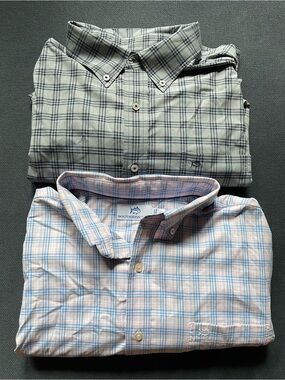TWO Southern Tide Intercoastal High performance Plaid Button-Down blue, gray